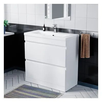 Nes Home White 800mm PVC Drawer Vanity Cabinet & Basin Sink Floor Standing