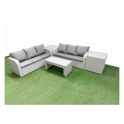 Fimous Outdoor Garden Furniture Sets Seater Wicker Rattan Furniture Sofa Sets with Oblong Coffee