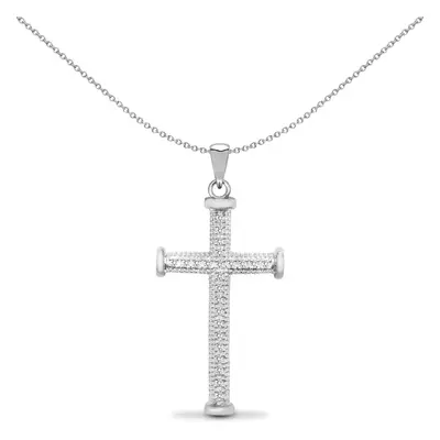 Jewelco London Ladies Solid 9ct White Gold Pave Set Round H I1 0.1ct Diamond Collared Cross Pend