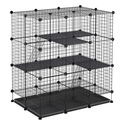 PawHut Pcs DIY Expandable Pet Cage Steel Bars w/ Doors Trays Plastic Corners