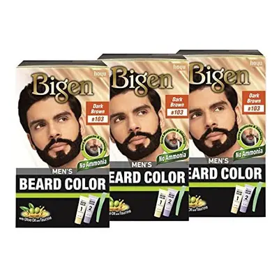 3 x Bigen Men's Beard Colour | No Ammonia Formula with Aloe Extract & Olive Oil - Dark Brown