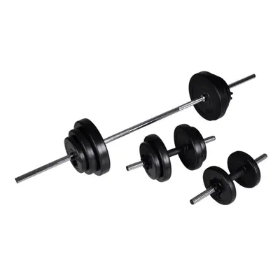 vidaXL Barbell+2 Dumbbell Set 30.5kg Workout Home Gym Fitness Weightlifting