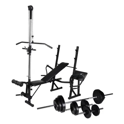 vidaXL Workout Bench with Weight Rack Barbell and Dumbbell Set 30.5kg Fitness