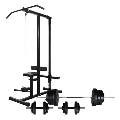 vidaXL Power Tower with Barbell and Dumbbell Set 60.5kg Pull-up Dip Station