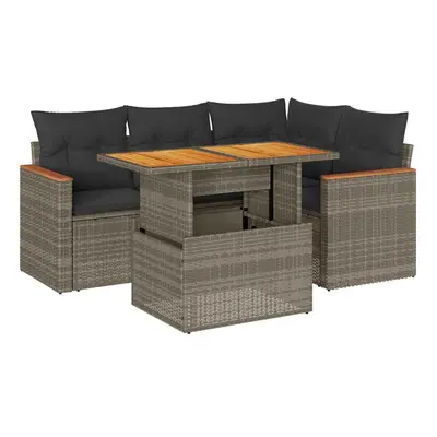 (grey) vidaXL Piece Garden Sofa Set with Cushions Black Poly Rattan Acacia