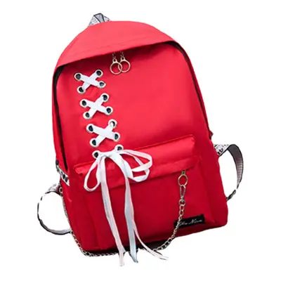 (Red) 15L Canvas Backpack Student School Rucksack Shoulder Bag Outdoor Travel