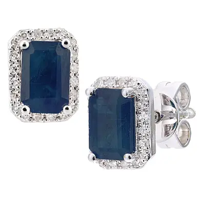 Jewelco London 18ct White Gold Round 10pts Diamond Octagon 1.65ct Sapphire Cluster Stud Earrings