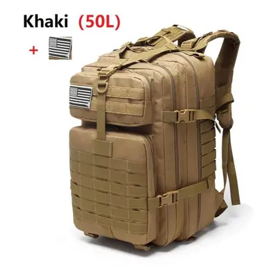 (khaki, 50L) 25l/50l Waterproof Backpack Outdoor Rucksacks Tactical Sports Camping Hiking Trekki