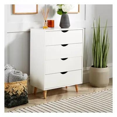 White Chest of Drawers Bedroom Storage Solid Wood Legs Scandi Style