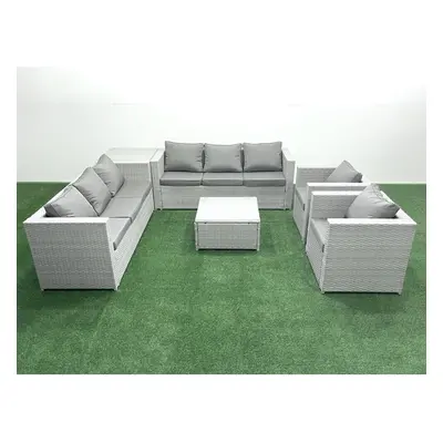 Fimous Outdoor Rattan Sofa Garden Furniture Set with Armchairs Square Coffee Table Side Table Li