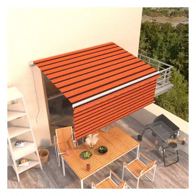 vidaXL Manual Retractable Awning with Blind 3x2.5m Orange&Brown Patio Awning