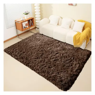 (160cm x 230cm OR 5ft 3" x 7ft 6"- Large Area Rug, Brown- Area Rug) Large Fluffy Shaggy Rugs Non