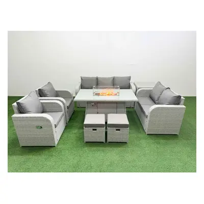 Fimous PE Rattan Garden Furniture Set Sofa Double Love Seat Seater Sofa Lounge Set Firepit Dinin