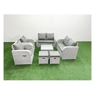 Fimous Seater Outdoor Reclining Chair Love Sofa Set Rattan Garden Furniture Set with Square Coff