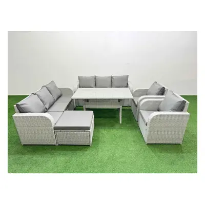 Fimous PE Rattan High Back Lounge Sofa Set Patio Rectangular Dining Table & Chairs Set with Seat