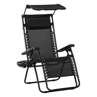 Outsunny Zero Gravity Chair Adjustable Patio Lounge w/ Cup Holder Black