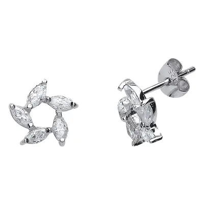 Jewelco London Ladies Sterling Silver Marquise Cubic Zirconia Flower Stud Earrings - GVE502