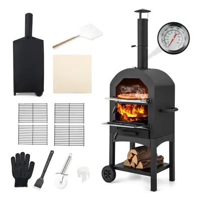 Portable Pizza Oven Outdoor Grill w/ Waterproof Cover & Thermometer