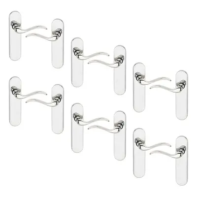 (Polished Nickel Plain Set of 6) 6/4 Pcs Geneva Scroll Metal Door Lever Handles Set, Fire, Stain