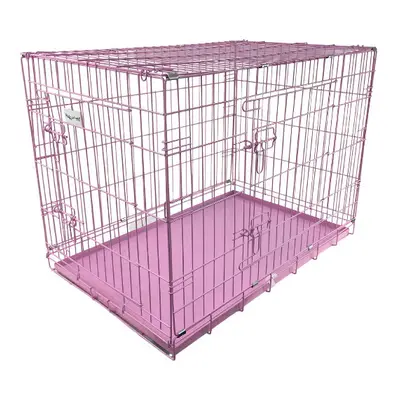 (Pink, Medium) HugglePets Dog Cage with Metal Tray