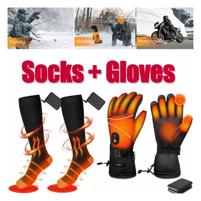 2PCS Heated Gloves Touchscreen Heated Gloves + Electric Heated Socks UK STOCK