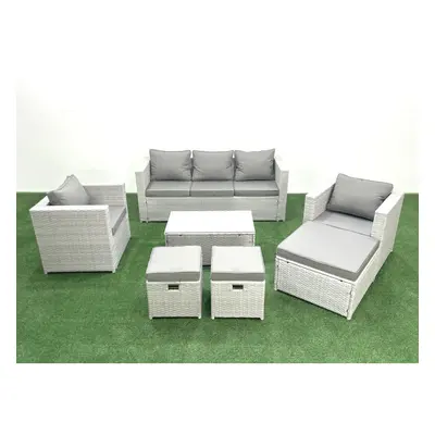 Fimous Rattan Garden Outdoor Furniture Sofa Set with Rectangular Coffee Table Chairs Footstools 