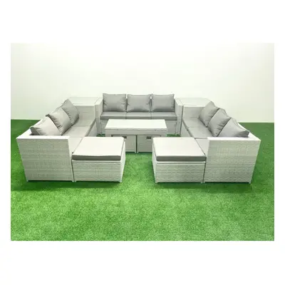 Fimous Outdoor Rattan Garden Furniture Set with Grey Cushions Luxury Seater with Coffee Table an