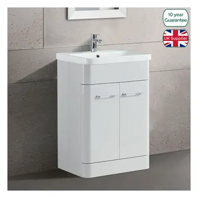 Torex 600mm Freestanding White Vanity Unit with Ceramic Basin, Tap, and Waste