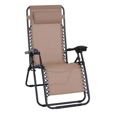 Outsunny Metal Frame Zero Gravity Lounger w/ Head Pillow for Patio Decking Beige