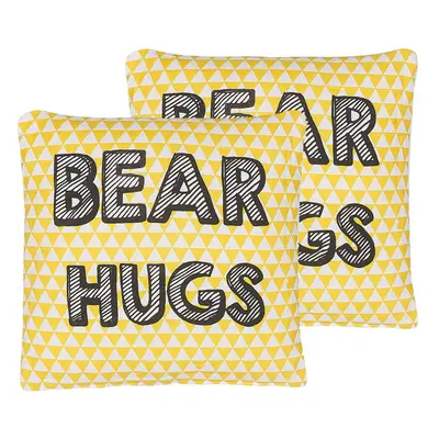 Set of Cotton Kids Cushions Print x cm Yellow RADZKOT