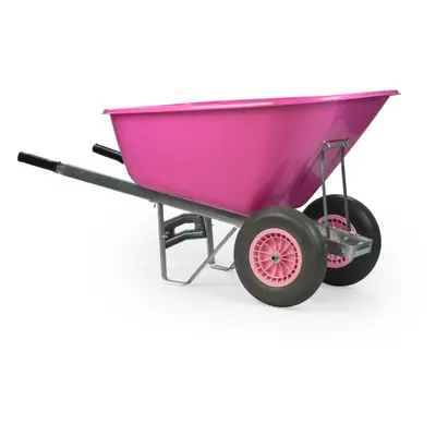 (Pink Barrow with Pink and Grey Tyres) 200L Heavy Duty Twin Wheel Wheelbarrow Garden/Stable