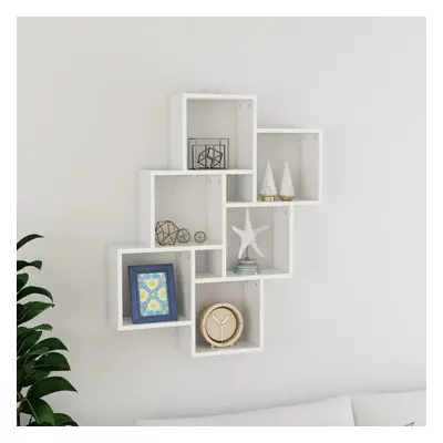 vidaXL Wall Cube Shelf High Gloss White Chipboard Wall-Mounted Hanging Shelf