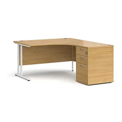 Mr Office Maestro right hand ergonomic desk with white cantilever frame and desk high pedestal b