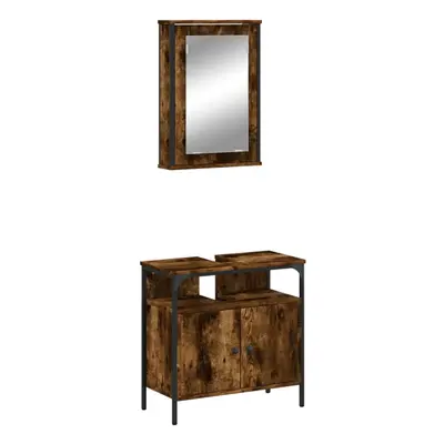 (smoked oak) vidaXL Bathroom Furniture Set Piece Sink Cabinet Brown Oak Engineered Wood