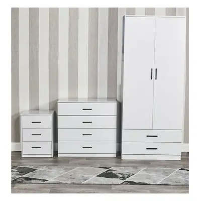 (White) Pcs Wooden Bedroom Wardrobe Chest Bedside Table