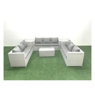 Fimous Rattan Garden Outdoor Furniture Set Seater Garden Sofa Coffee Table Set with Side Tables 