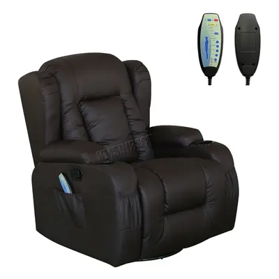 (Brown) WESTWOOD | Leather Recliner Armchair | Swivel Heated Chair Massage Gaming Chair