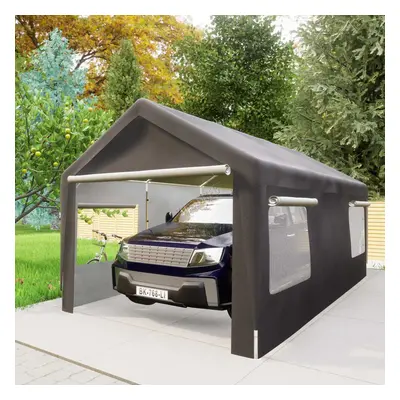 (Dark Grey) BIRCHTREE Outdoor Steel PE Carport 10x20ft Shed Sidewalls & Windows Boat Truck