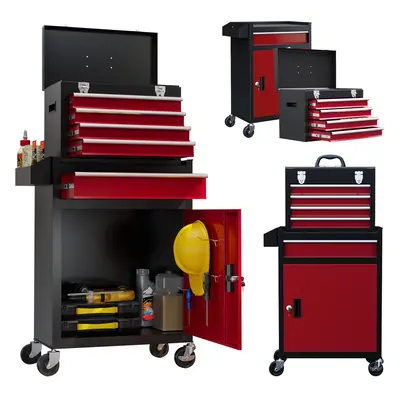 HOMCOM Tool Cabinet on Wheels with Drawers Top Tool Chest Roller Cabinet Combo