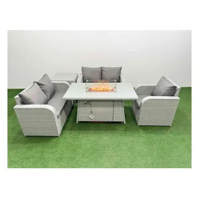 Fimous High Back Poly Rattan Garden Furniture Set with Reclining Chair Loveseat Sofa Firepit Din