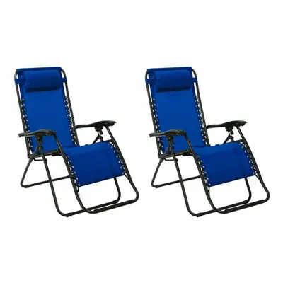 Set Of Zero Gravity Sun Lounger Recliner Beach Chair Patio Lounger Blue