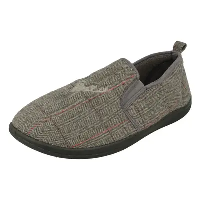 (Grey, UK 10) Mens Padders Stag Detailed Slipper Huntsman