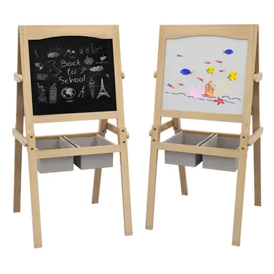 AIYAPLAY in Kids Easel with Paper Roll, Storage Baskets - Natural