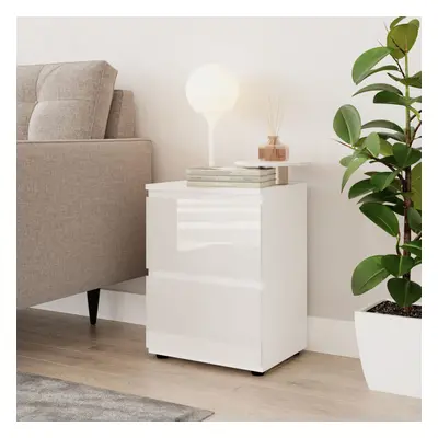 (White & White) High Gloss Drawer Skagen Wooden Bedside Cabinet No Handle Drawer Storage