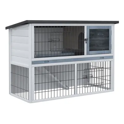 PawHut Rabbit Hutch w/ Removable Tray Openable Top for Indoors & Outdoors Grey