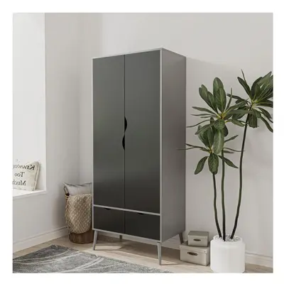 (Grey Black) Door Drawer Wardrobe with Scandi Legs Cupboard Hanging Rail 180cm