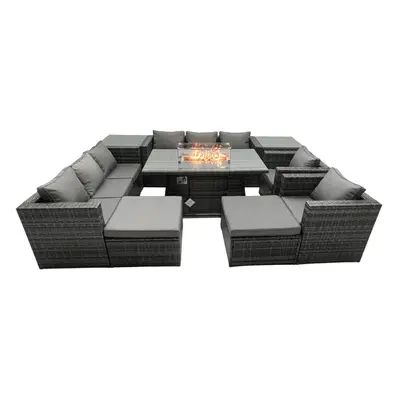 Fimous Rattan Garden Furniture Firepit Dining Set Seater Lounge Sofa Table Set with side table b