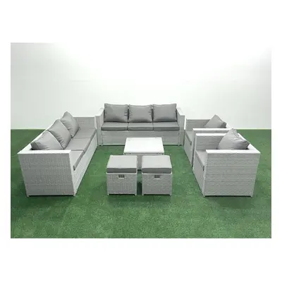 Fimous Outdoor Rattan Sofa Garden Furniture Set with Armchairs Square Coffee Table Small Footsto