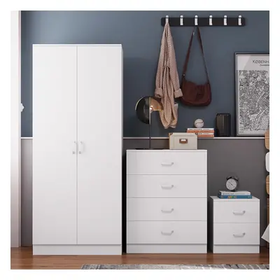 3 Piece White Bedroom Furniture Set Chest of Drawers Wardrobe Bedside Table