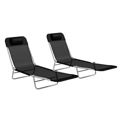 Outsunny Pieces Sun Loungers Foldable Reclining Chair with Headrest Black